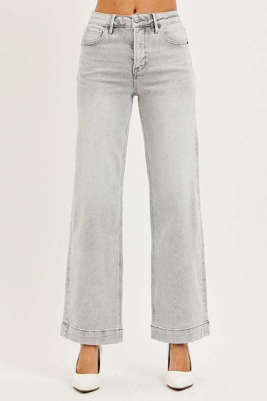 Risen Jules High Rise Wide Leg Jeans in Light Grey - Sleekdenim.com