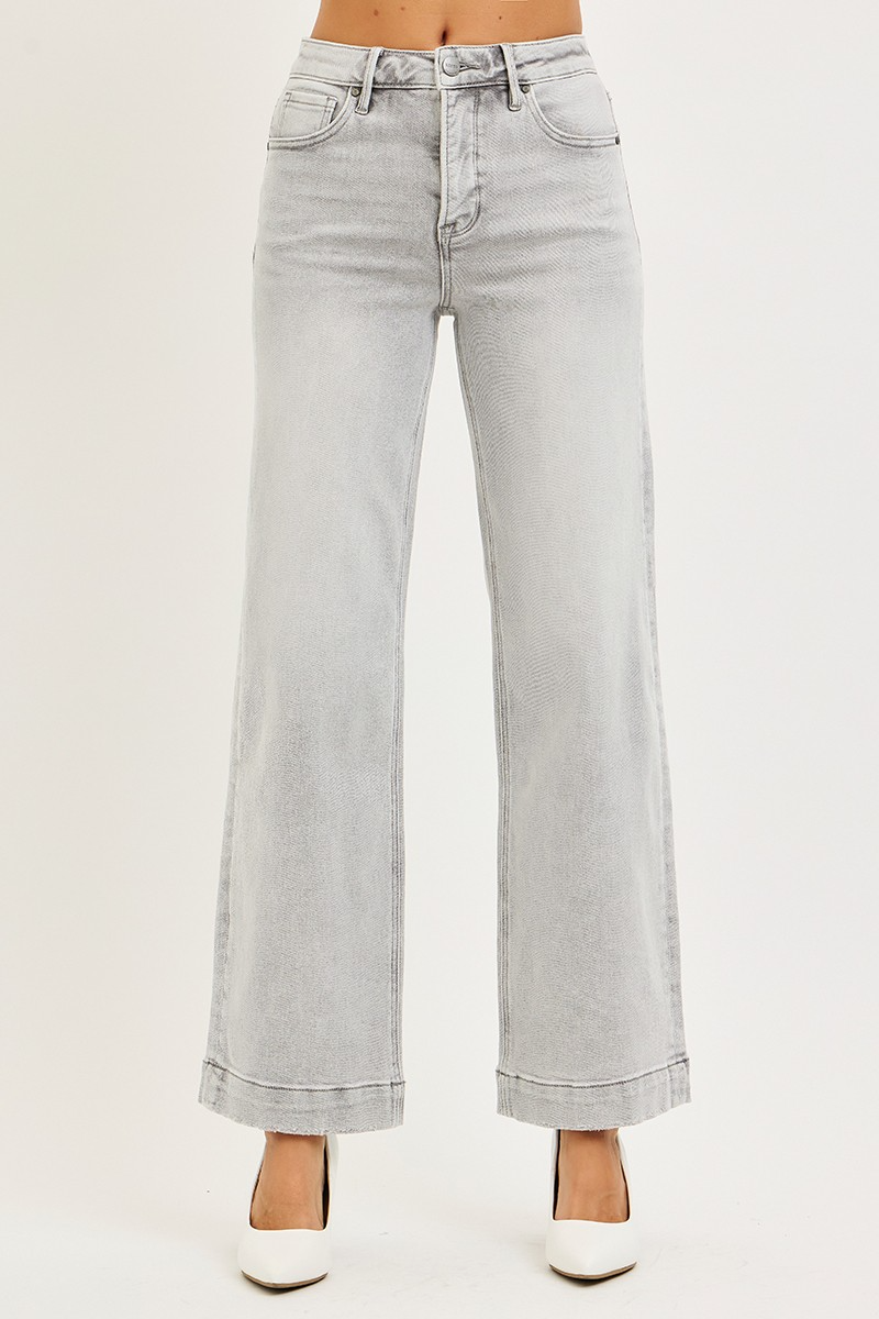 Risen Jules High Rise Wide Leg Jeans in Light Grey - Sleekdenim.com