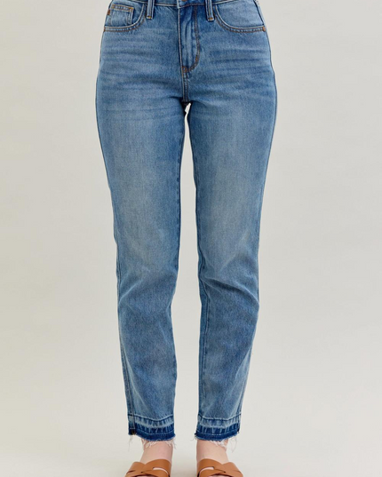 Judy Blue Mid Rise Rigid Magic Release Hem Boyfriend Denim Jeans 88818