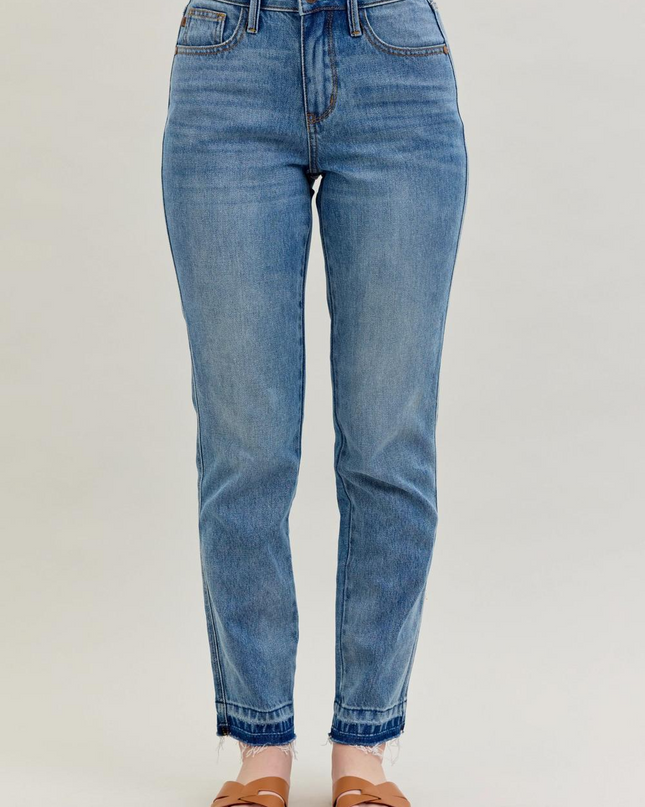 Judy Blue Mid Rise Rigid Magic Release Hem Boyfriend Denim Jeans 88818