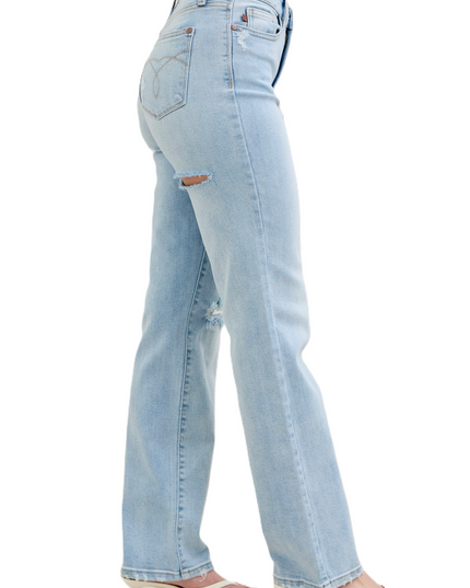 Judy Blue High Waist 90's Back Rip Straight Denim Jeans 82600 - Sleekdenim.com