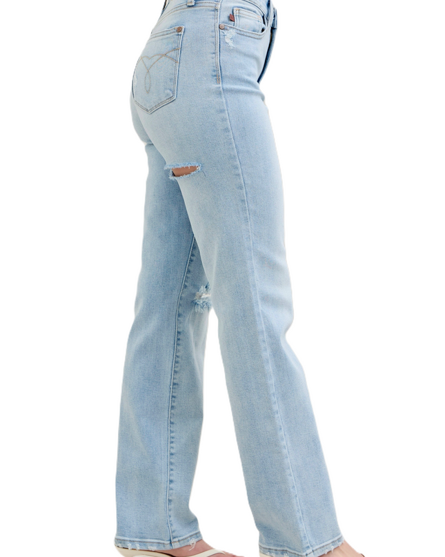 Judy Blue High Waist 90's Back Rip Straight Denim Jeans 82600 - Sleekdenim.com