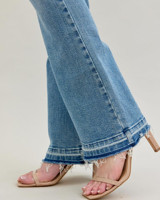 Judy Blue Mid Rise Destroy & Release Hem Bootcut Denim Jeans 88632