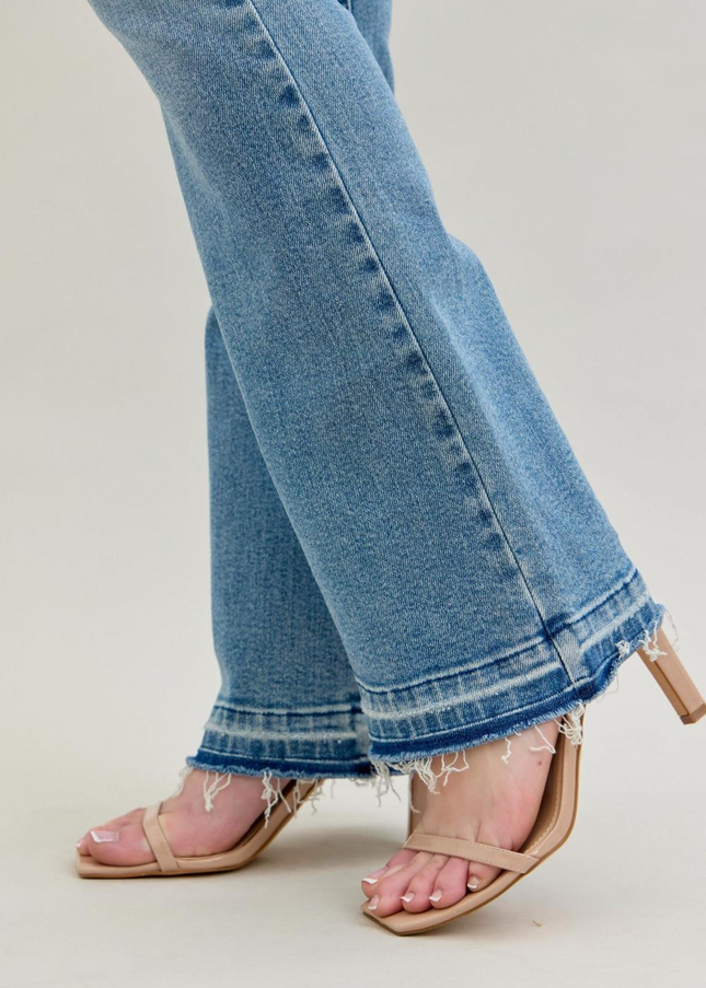 Judy Blue Mid Rise Destroy & Release Hem Bootcut Denim Jeans 88632