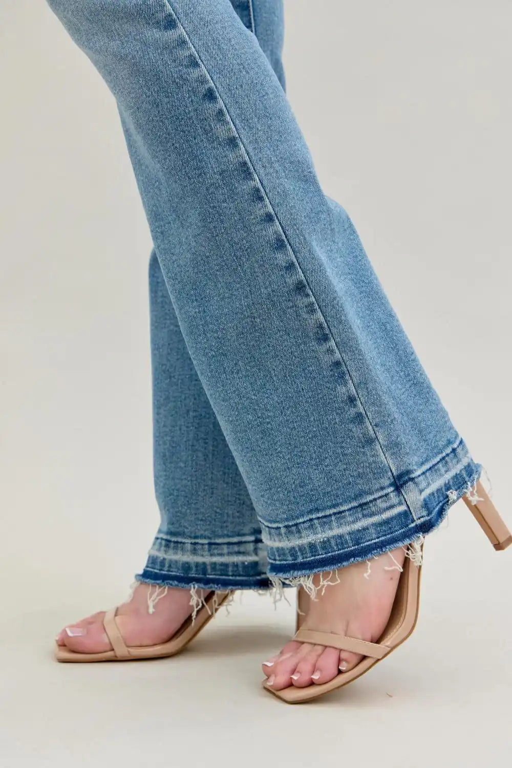 Judy Blue Mid Rise Destroy & Release Hem Bootcut Denim Jeans 88632 - Sleekdenim.com