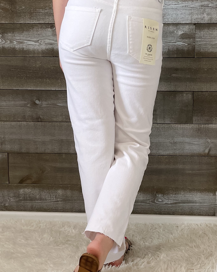Spring in Step Tummy Control Top High Rise Raw Hem Straight Leg Regular & Plus Sizes - Sleekdenim.com