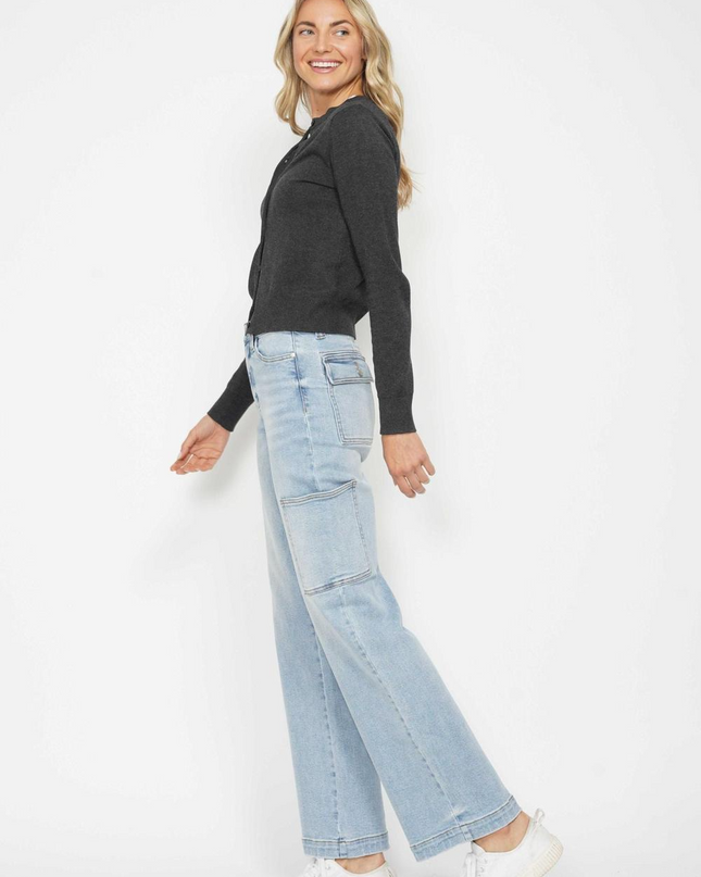 Judy Blue High Waist Straight Leg Cargo Jeans 88924 - Sleekdenim.com