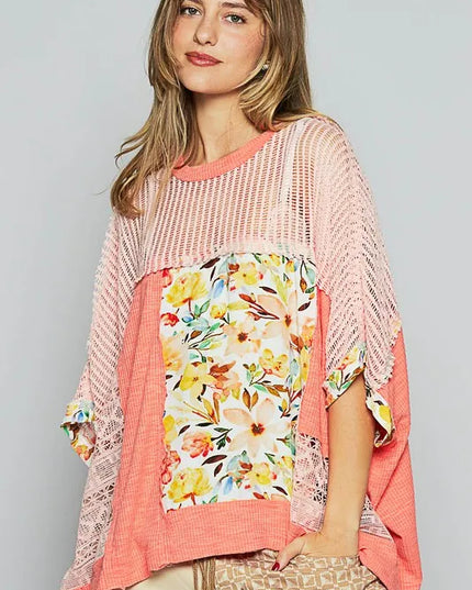 POL Hollow Out Floral Half Sleeve Knit Top - Sleekdenim.com