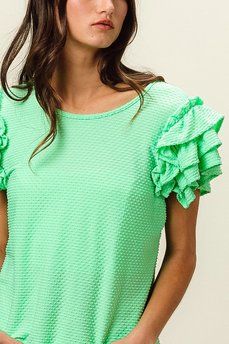 BiBi Birdseye Texture Layered Ruffle Top - Sleekdenim.com