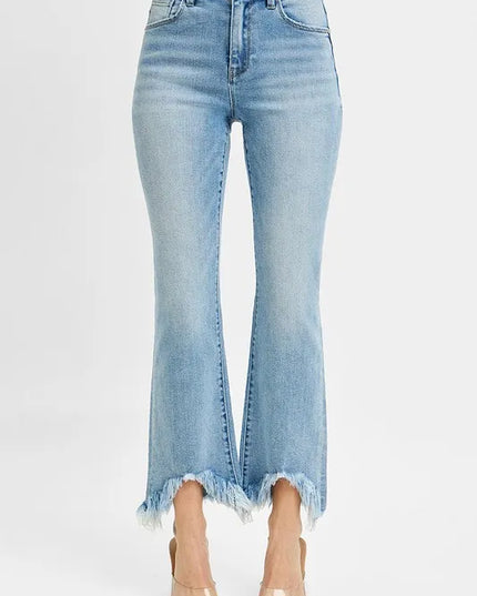 RISEN Full Size High Rise Crop Bootcut Fray Hem Jeans Plus Size - Sleekdenim.com