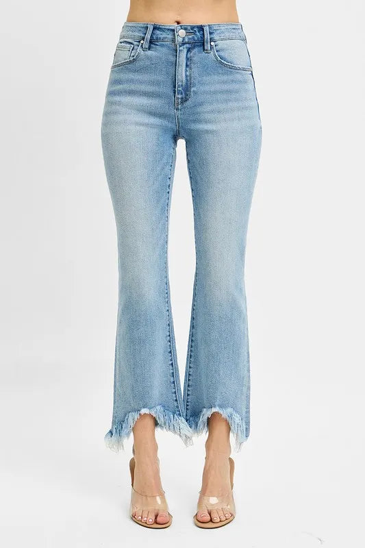 RISEN Full Size High Rise Crop Bootcut Fray Hem Jeans Plus Size - Sleekdenim.com