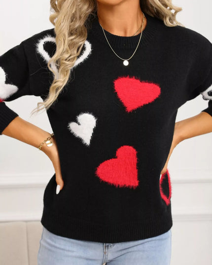 Valentine's Day Heart Pattern Knit Sweater - Sleekdenim.com