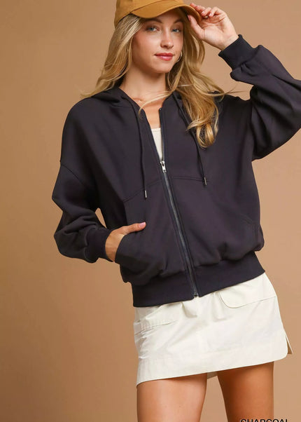 Umgee Zip-Up Fleece Hooded Jacket - Sleekdenim.com