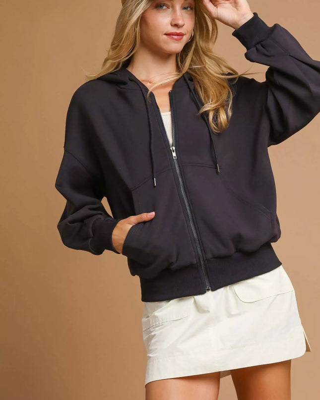 Umgee Zip-Up Fleece Hooded Jacket - Sleekdenim.com