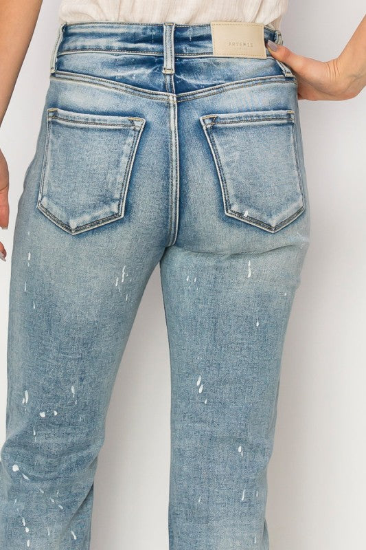 AT1050STM High Rise Distressed Straight Jeans - Sleekdenim.com