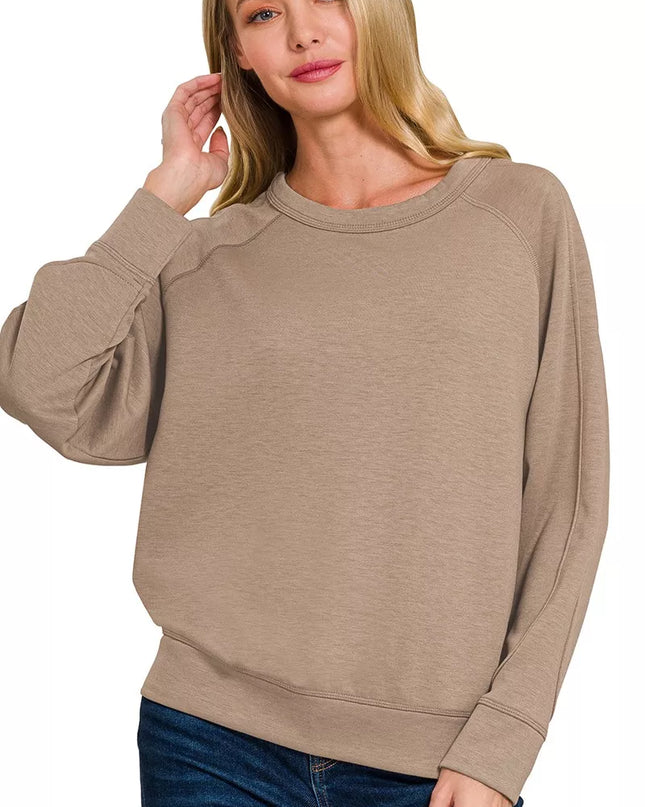 Zenana Scuba Round Neck Sweatshirt - Sleekdenim.com