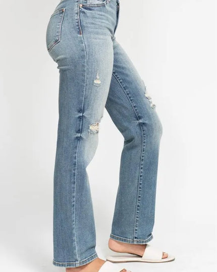 Judy Blue Full Size High Waist Distressed Dad Jean Plus Size - Sleekdenim.com
