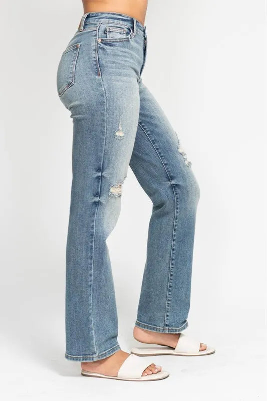 Judy Blue Full Size High Waist Distressed Dad Jean Plus Size - Sleekdenim.com