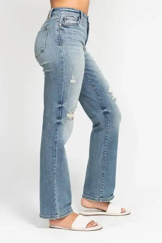 Judy Blue Do Anything Dad Straight Jeans (Reg. and Plus) 82641 - Sleekdenim.com