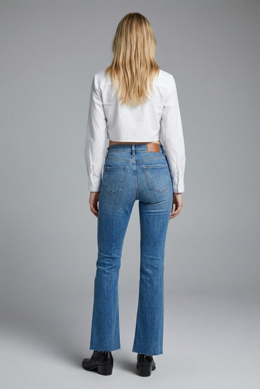 AT1098FLM - HIGH RISE CROSSOVER WAIST FLARE JEANS