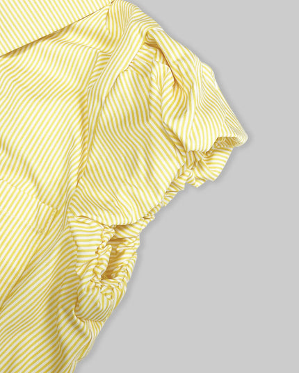 Striped Puff Sleeve Button-Up Shirt - Sleekdenim.com