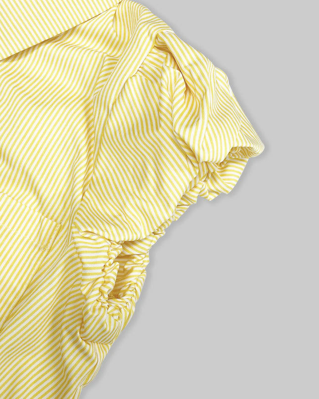 Striped Puff Sleeve Button-Up Shirt - Sleekdenim.com