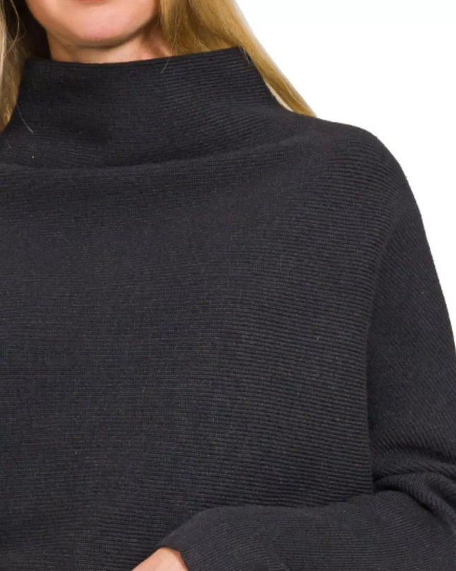 Zenana Viscose Dolman Sleeve Mock Neck Sweater - Sleekdenim.com