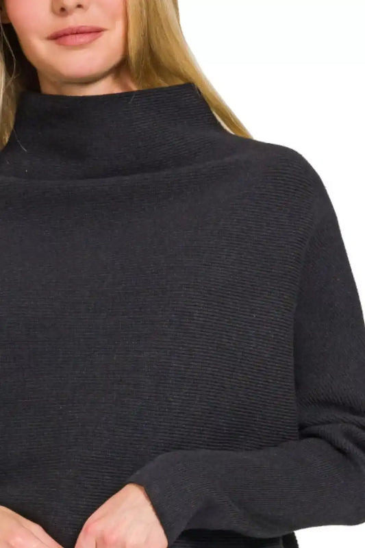Zenana Viscose Dolman Sleeve Mock Neck Sweater - Sleekdenim.com