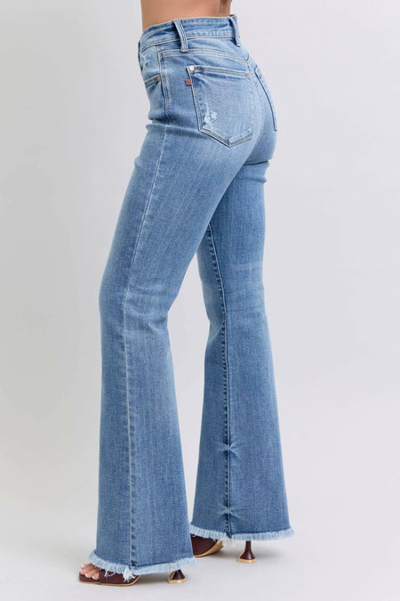 Judy Blue Full Size Raw Hem High Rise Bootcut Jeans | Sleekdenim.com