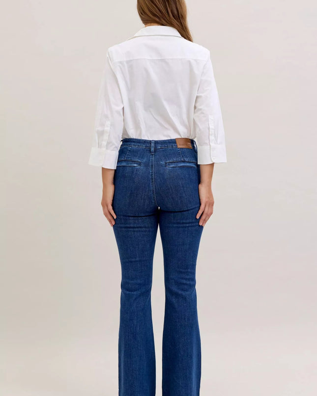 Judy Blue High Waist Flare Jeans with Front Patch Pockets - Sleekdenim.com