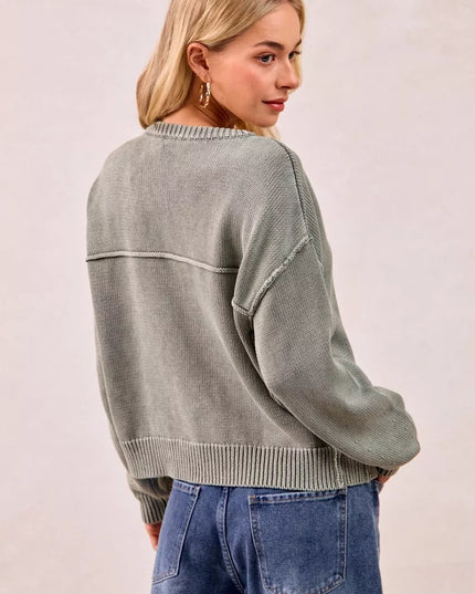 BiBi Washed Sweater V Neck Cardigan - Sleekdenim.com
