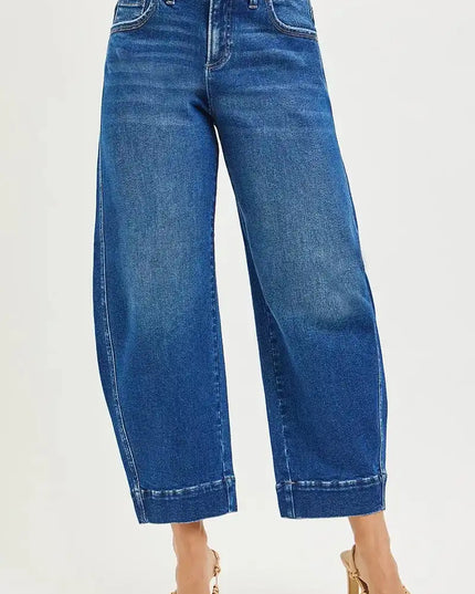 RISEN Mid Rise Crop Barrel Jeans - Sleekdenim.com