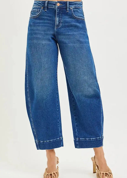 RISEN Mid Rise Crop Barrel Jeans - Sleekdenim.com