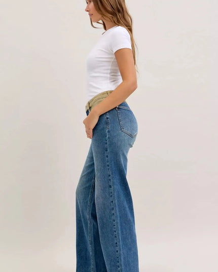 Judy Blue MR Column Straight Jeans with Corduroy Waist - Sleekdenim.com