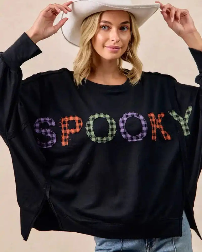 BiBi Spook Plaid Letter Print Oversized Sweatshirt - Sleekdenim.com
