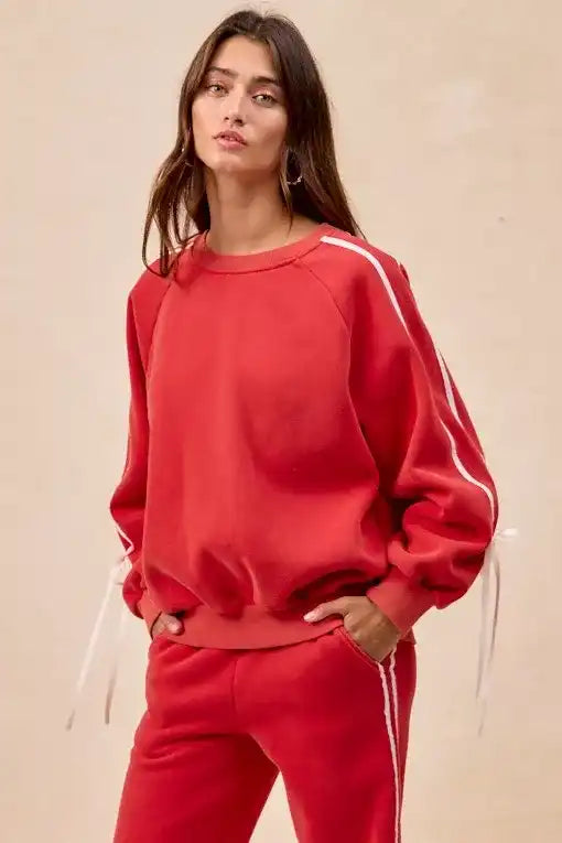 BiBi Side Lined Bow Details Fleece Sweatshirt - VALENTINE'S DAY - Sleekdenim.com