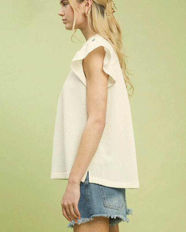 Umgee Embroidered Flutter Sleeve Blouse - Sleekdenim.com