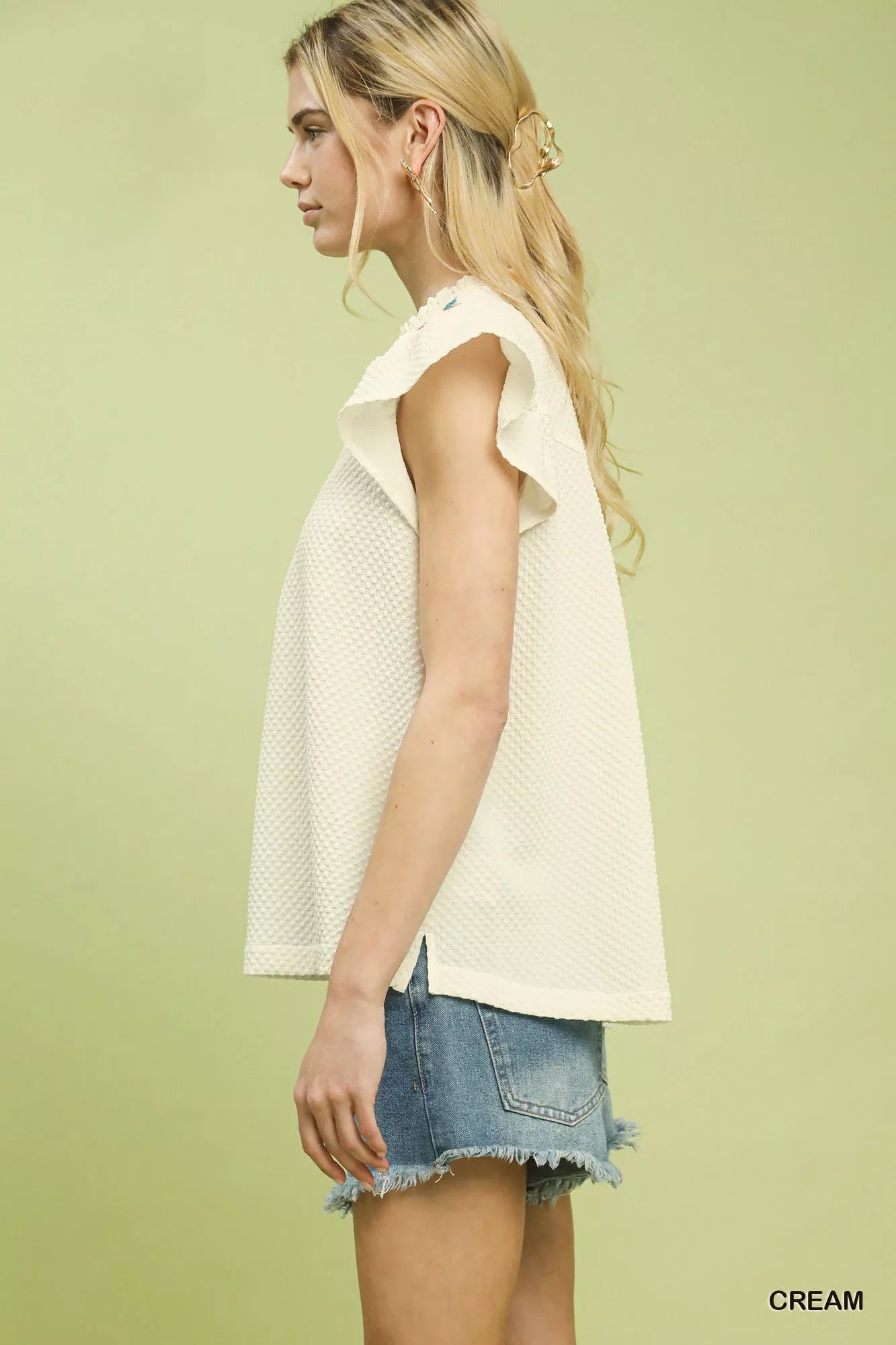 Umgee Embroidered Flutter Sleeve Blouse - Sleekdenim.com