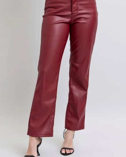Judy Blue Full Size High Waist Tummy Control Faux Leather Straight Pants Plus Size - Sleekdenim.com