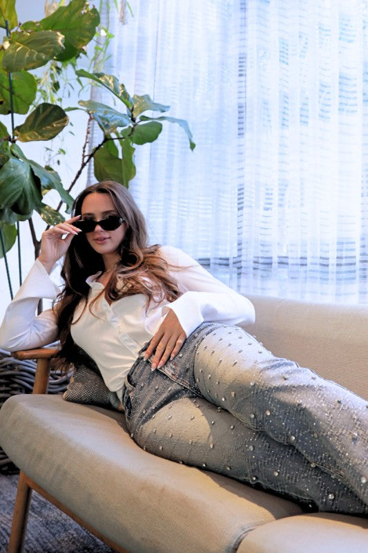 AT2072BTM Jewel Embellished Bootcut Jean - Sleekdenim.com