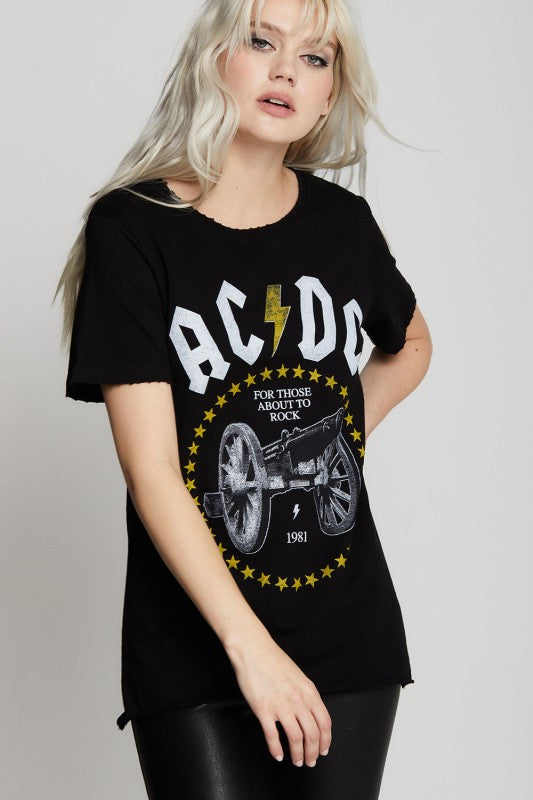 AC/DC Rock Cannon Distressed Boyfriend Tee - Sleekdenim.com