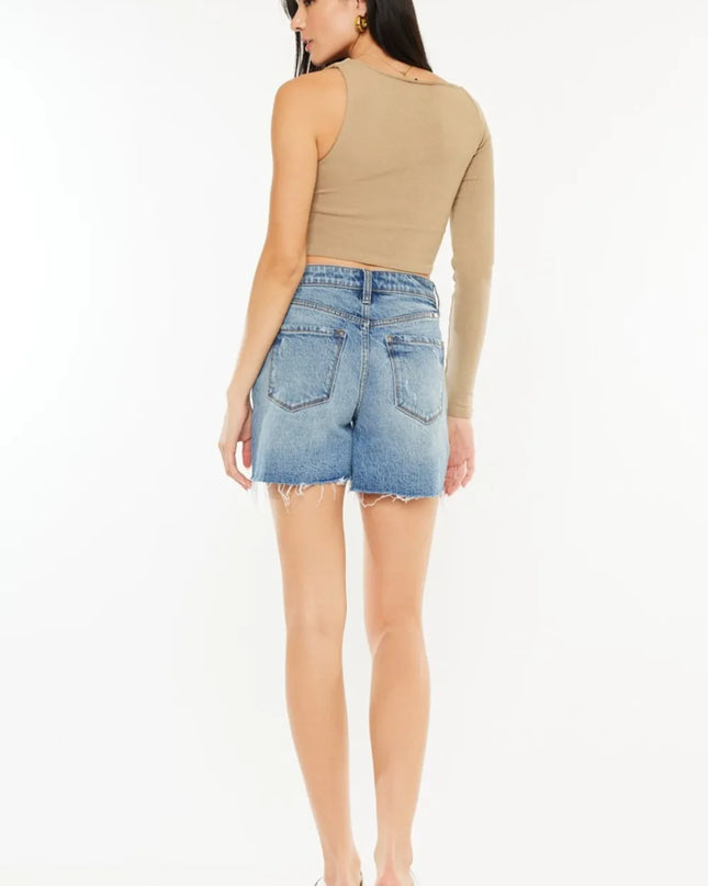 Kancan Full Size Raw Hem High Waist Denim Shorts - Sleekdenim.com