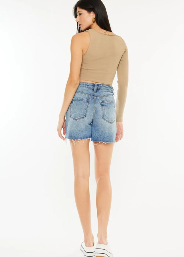 Kancan Full Size Raw Hem High Waist Denim Shorts - Sleekdenim.com
