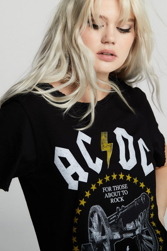 AC/DC Rock Cannon Distressed Boyfriend Tee - Sleekdenim.com