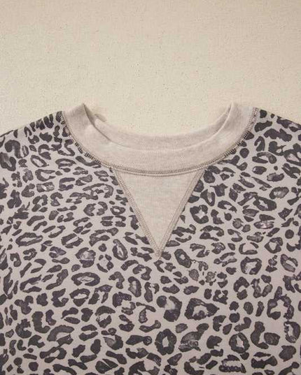Leopard Patchwork Crew Neck Sweatshirt - Sleekdenim.com
