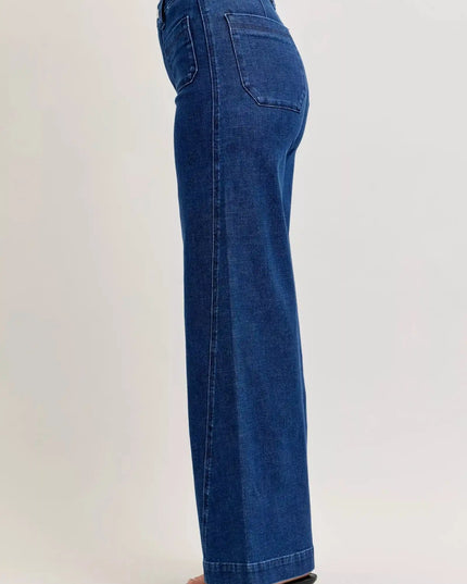 Judy Blue High-Waisted Retro Wide Jeans with Patch Pkts & Twisted Seams - Sleekdenim.com