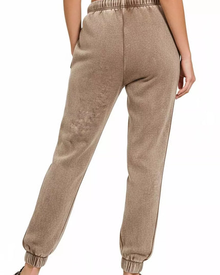 Zenana Acid Wash Fleece Sweatpants with Pockets - Sleekdenim.com