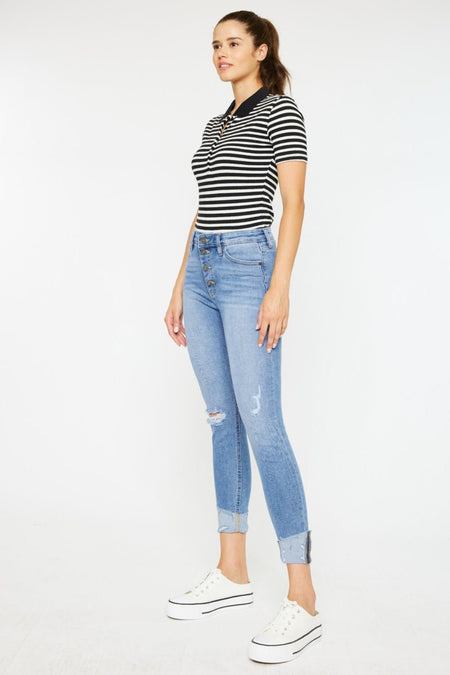 Kancan Distressed Cat's Whiskers Button Fly Jeans | Sleekdenim.com