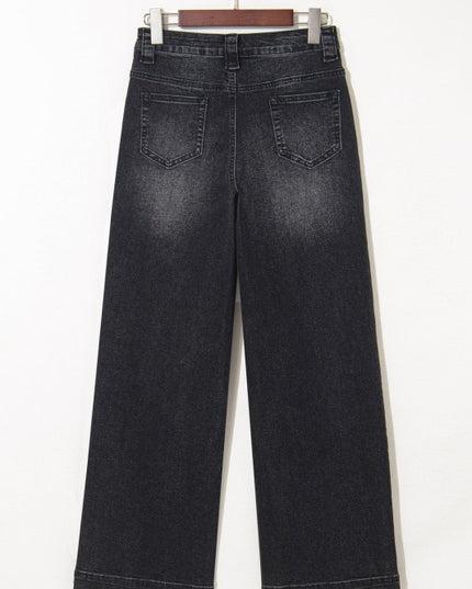 Denim Patch Pocket Wide Leg Jeans - Sleekdenim.com