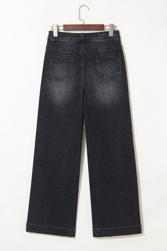 Denim Patch Pocket Wide Leg Jeans - Sleekdenim.com